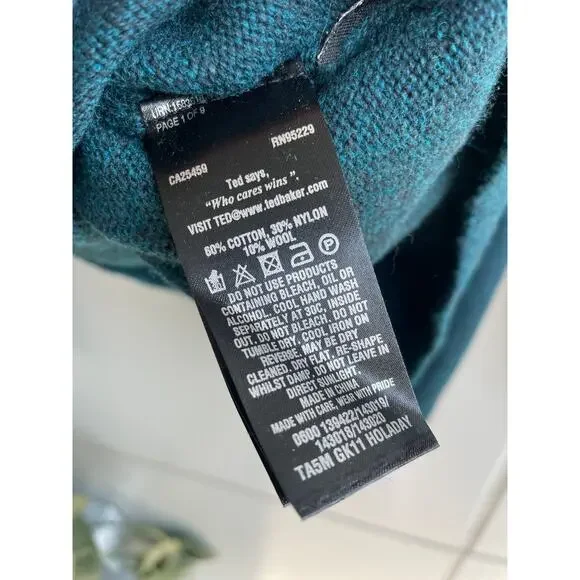 TED BAKER turquoise gray gradient cotton wool pullover sweater knit top - Picture 8 of 9